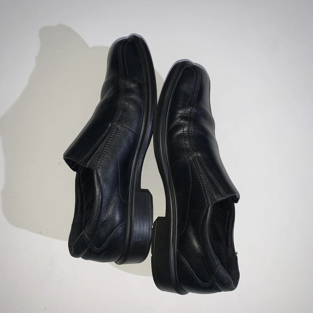 ECCO Shoes Mens Size 9.5 Black Leather Slip On Loafers Square Toe Dress EU 43